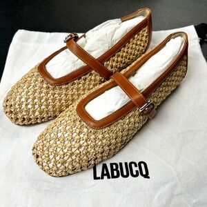 Labucq Lido Mary Jane Flats Sz EU 39 US 8.5 Natural Raffia Leather Handmade NEW